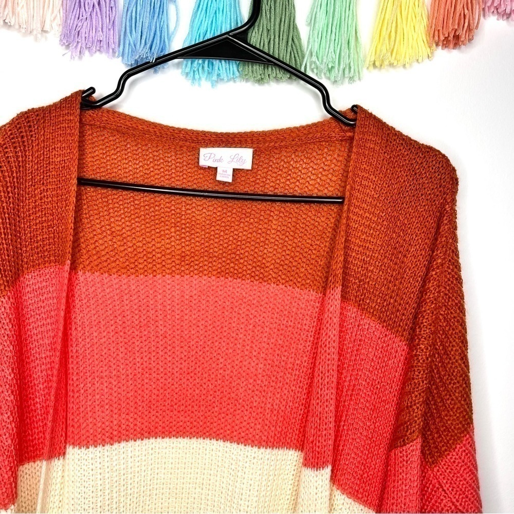 Pink Lily Boutique Colorblock Chunky Stripe Knitted Tunic Length Long Cardigan - Picture 11 of 15